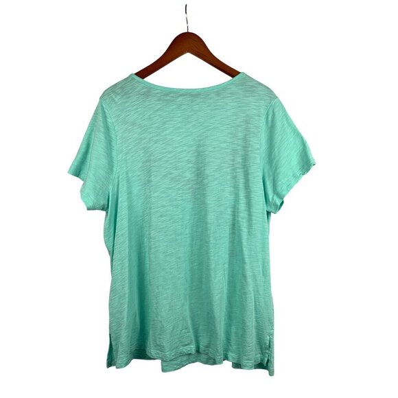 Belle By Kim Gravel Embroidered Floral Tee Size 1X Aqua Cotton/Modal - Picture 2 of 4